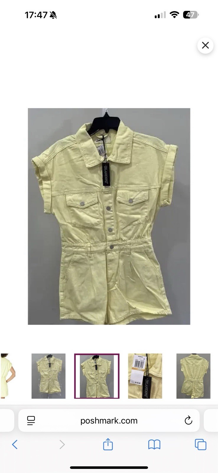 New Blank NYC Joey Short Sleeve Denim Yellow Romper, Small image 3