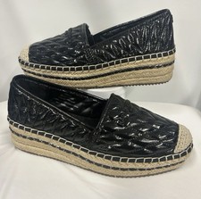 New Karl Lagerfeld Paris Black Desta Logo Quilted Platform Espadrilles Shoes 8.5
