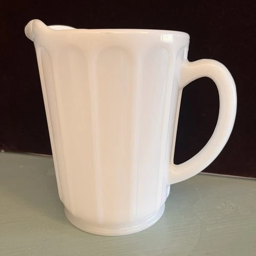 Vintage Hazel Atlas Opaque Milk Glass Paneled Pitcher Juice Milk Batter -5.25"