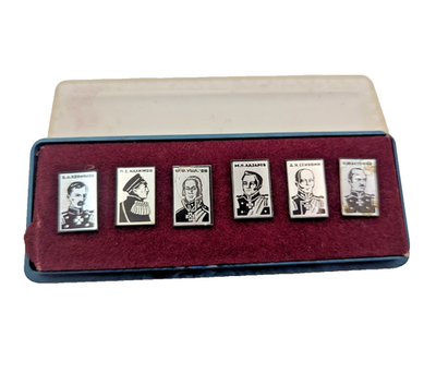 #ad Vintage Soviet Russian Navy Admirals Pin Set 6pcs Ushakov Nakhimov in Box USSR $59.00