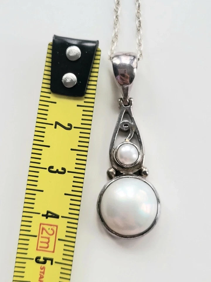 Superb large real pearl sterling silver pendant chain - Image 3 of 4