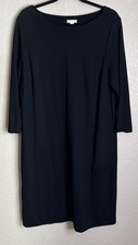 J Jill Ponte Large Black Shift Dress Knit Stretch Minimalist Preppy Pockets