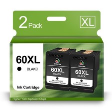 60XL Black Ink Cartridges Replacement for HP 60 60XL High Yield Combo Pack fo...
