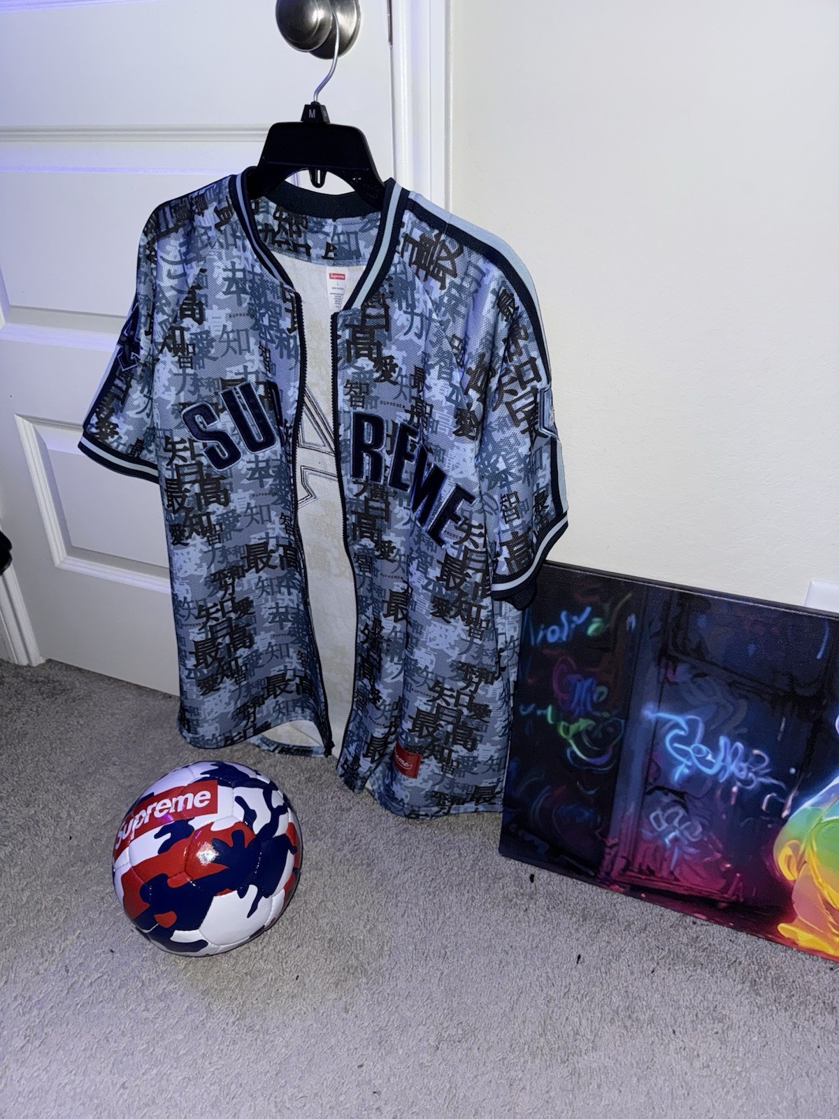 Supreme Kanji Camo Zip Up Baseball Jersey - L