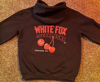 White Fox Cherry Bomb Graphic Pullover Hoodie Charcoal /Chocolate L/XL 
