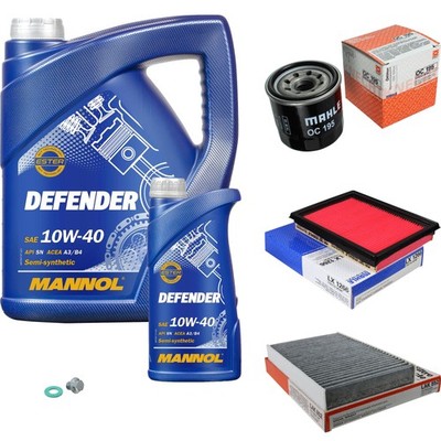 MAHLE Inspektionspaket 6 L MANNOL Defender 10W-40 für Nissan Pulsar Schrägheck
