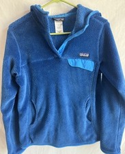 Women  s Patagonia Synchilla Snap-T Hooded Fleece Coat Size Medium Blue Vintage