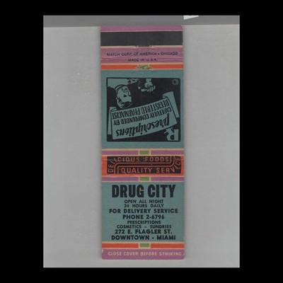 Matchbook Cover Miami, FL Drug City Quality Service Prescriptions