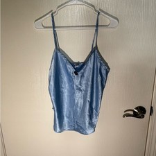 Petra Fashions Women  s Made in USA Vintage Y2K Blue Satin Cami Flower Sz Large