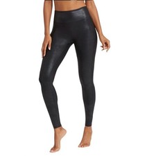 Spanx Faux Leather Leggings Black Medium High Rise Shaping Power Waistband EUC