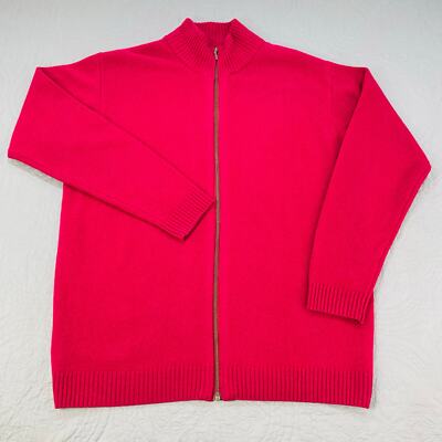 WoolOvers Sweater Mens Medium Pink Red Full Zip Mock Neck Knit Wool Classic