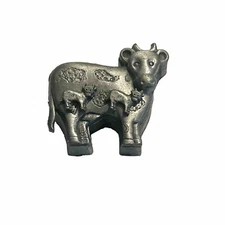 Vintage Torino Pewter Jewelry Set of Cow earrings, brooch and box