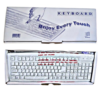 Vintage LNE Keyboard 2000 Microsoft Windows ISO 9002 QWERTY PS/2 PC/AT White 