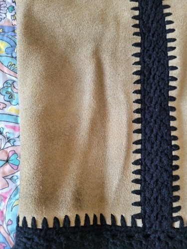 Vintage 70s Leather & Acrylic Sweater Vest M L Patchwork Belted Hippie Western - Picture 11 of 17