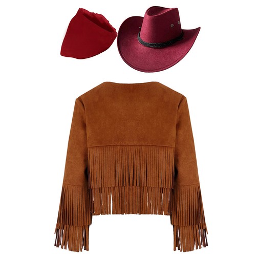Boys Girls Western Cowboy Cowgirl Outfits Open Front Fringe Coat with Hat Set - Imagen 134 de 154
