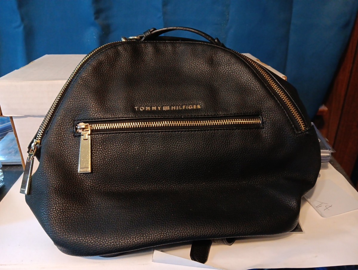 backpack hilfinger leather Tommy Hilfiger Strap & Zipper Black Backpack w/ Blue Interior
