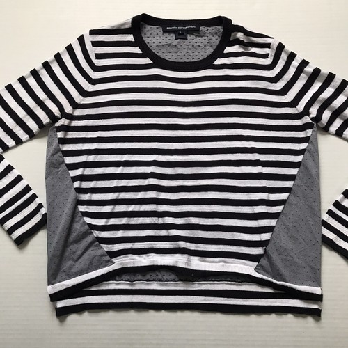 Navy Striped Knit Polka Dot Mixed Media 