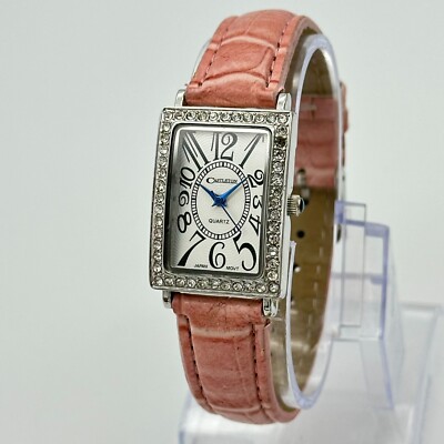 Women's CASTLETON Silver Tone Crystal Accented Luxury Style Watch, Pink Band