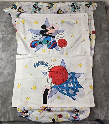 Vintage Disney Mickey Mouse Sports White Crib Baby Toddler Sheet