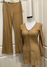 Vtg. Young Victorian by Arpeja Jacket  Bell Bottoms Gold Metallic SZ 7 Read