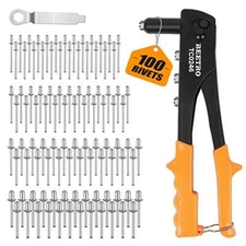 Heavy Duty Hand Riveter Rivet Gun 3/32"-1/8"-5/32"-3/16" 4 Nosepieces Set Inc...