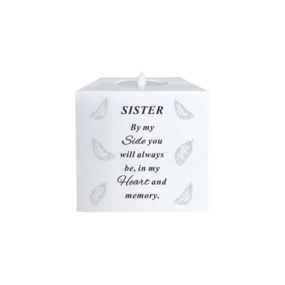 Grave Memorial Ornament Graveside Led Flickering Candle Feather Design Sister