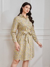 Shirt Dress Floral Print Ladies Belted women's Shirt Dress 100% Cotton- Size 16 