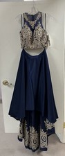 Tiffany Designs Navy W/ Gold Dress Hi-low 2 Piece Size 6