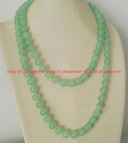 Long 18" 24" 36" 48" 8mm /10mm Light Green Jade Round Gemstone Necklace AAA - Picture 1 of 14