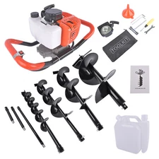 52cc Gas Power Post Hole Digger with 4 Earth Auger Drill Bits 3 Extension Rods