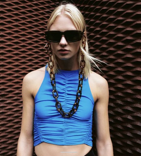 zara ruched blue top