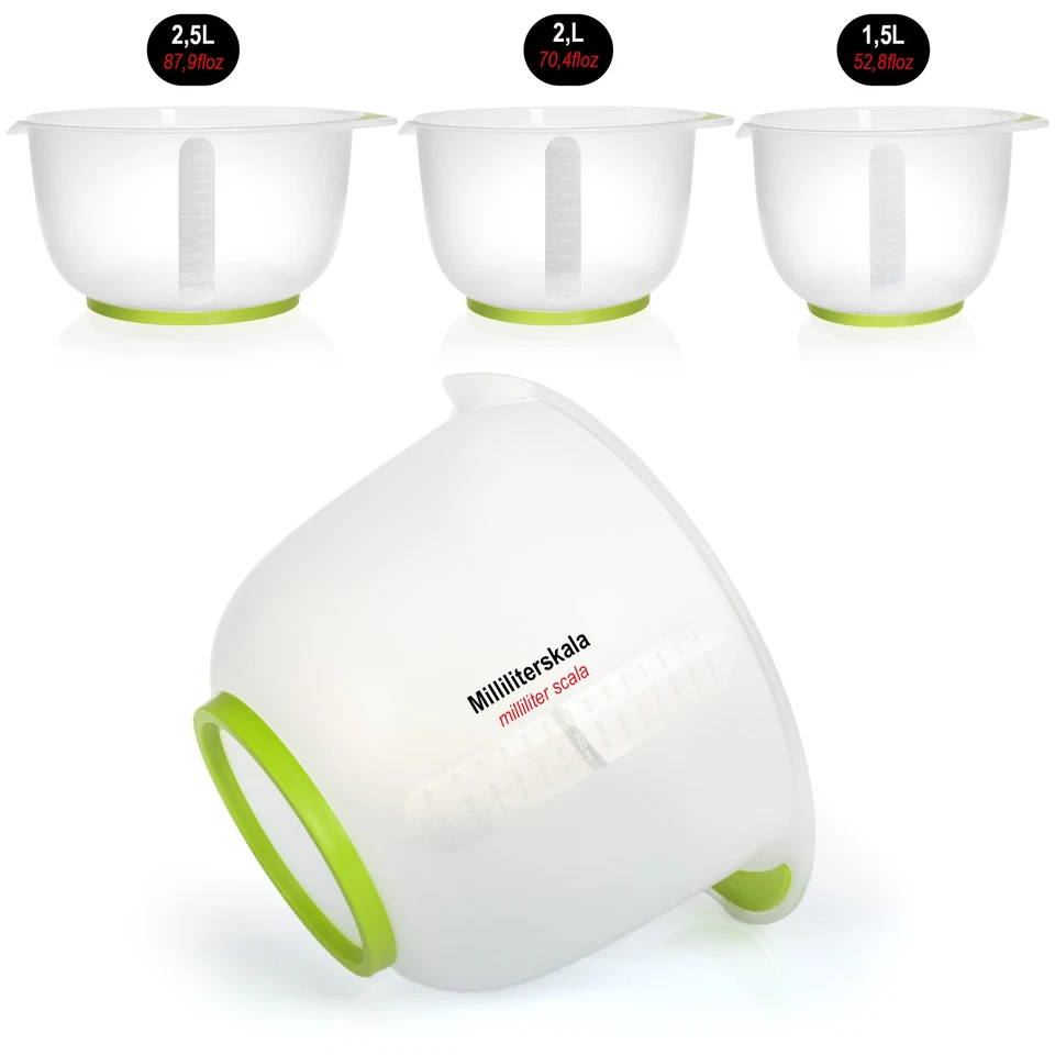 3-teiliges Rührschüssel Set rutschfest - Backschüssel mit Stoppboden - grün - Bild 3 von 4