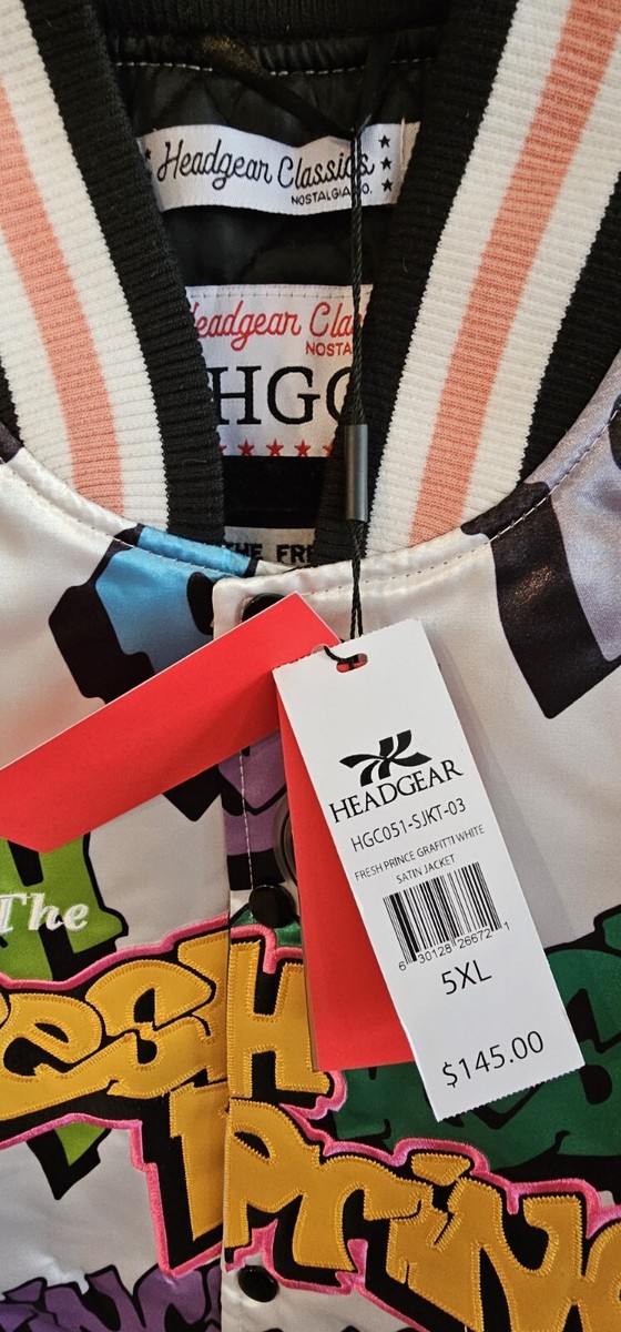 Headgear Classics Throwback Fresh Prince Bel Air Satin Jacket Grafitti White