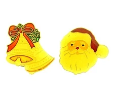 Santa Button Covers Enamel Gold Tone Christmas Bell 2 pcs