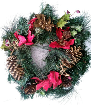 Großer weihnachtlicher Türkranz (wiederverwendbar, künstlich, Kunststern, Weihnachtszapfen)