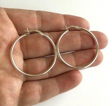 Italian .925 Sterling Silver 2x35mm Polished Hoop Earrings / Aretes de plata 925