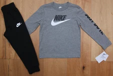 Nike Baby Boy Long Sleeve T-Shirt & Jogging Pants Set ~ Gray, White & Black
