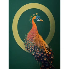 Glamorous Stylish Chic Peacock Green Huge Wall Art Print Picture 18X24 In