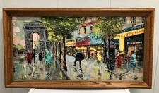 BRASSO SPANISH MID-CENTURY STREET SCENE IMPRESSIONIST OIL PAINTING 1947   