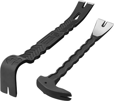 2Pcs Pry Bar Set, Heavy Duty Flat Pry Bar 15-Inch and Claw Nail Puller12-inch 