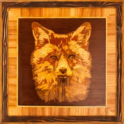 Fuchs Holzmosaik Porträt Öko-Geschenk-Inlay gerahmte Tafel  - Bild 1 von 4