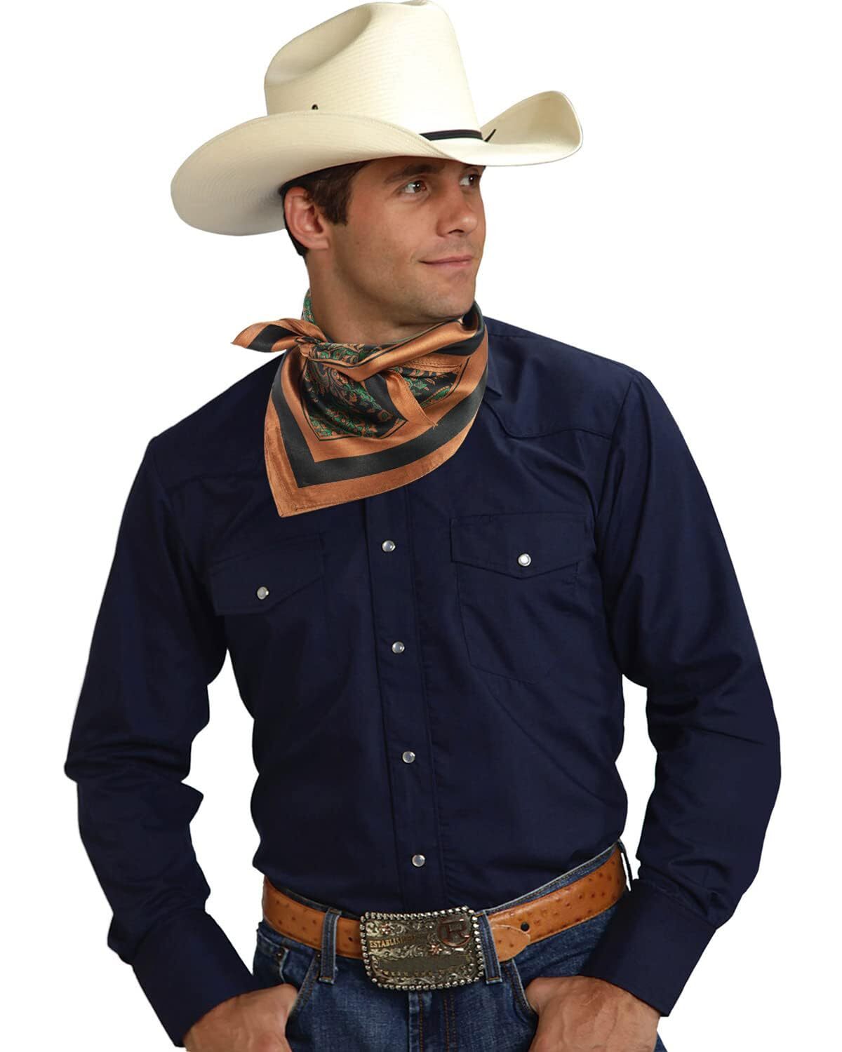 Cowboy Neck Rags Folk Paisley Neck Rag 100% Mulberry Silk Square Scarf for Men Vintage ...