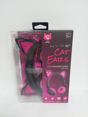 New Sealed HYPE Cat Ears LED Lights Headphones with Mic PINK  AUX compatible