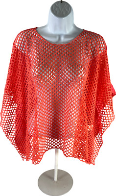 NEW Do Everything In Love Women s Coral/Pink Mesh Front Poncho Cover Up - OS