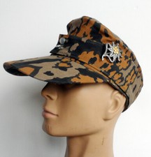 WWII German M43 Oak Camo Field Cap Hat & German Edelweiss Badge Pin Size 61cm