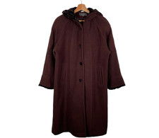 Halston Vintage Wool Coat Womens Size M Uk 14 Petit Brown Smart Casual Lined