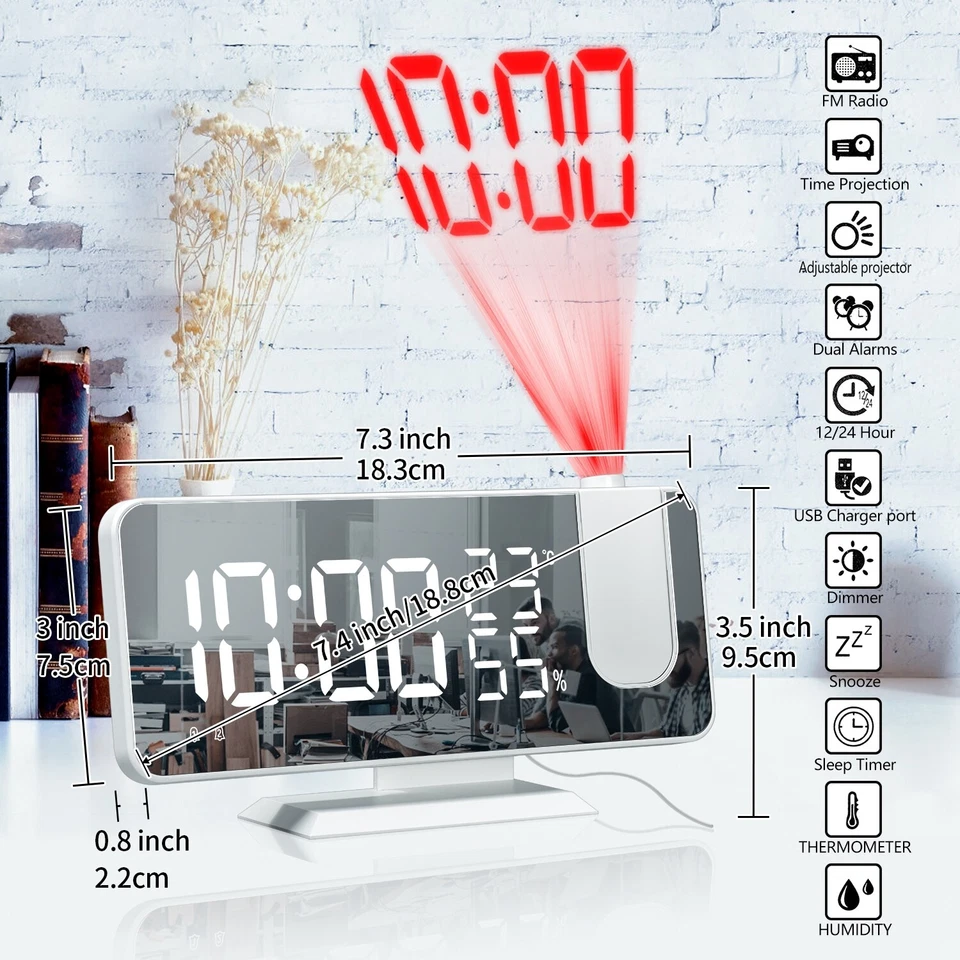 Desk Dual Alarm Clock LCD LED Digital Time Projection FM Radio Snooze Timer USA - Image 2 of 4