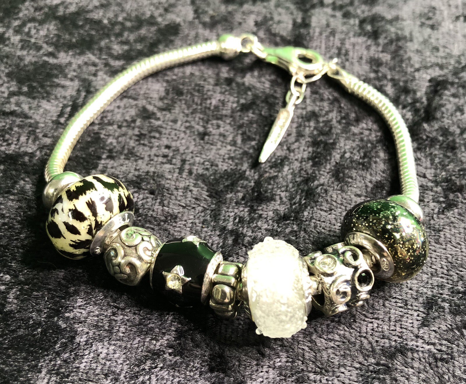 RL Bacio Italy Sterling Silver 7” Charm Bracelet Murano Glass Estate