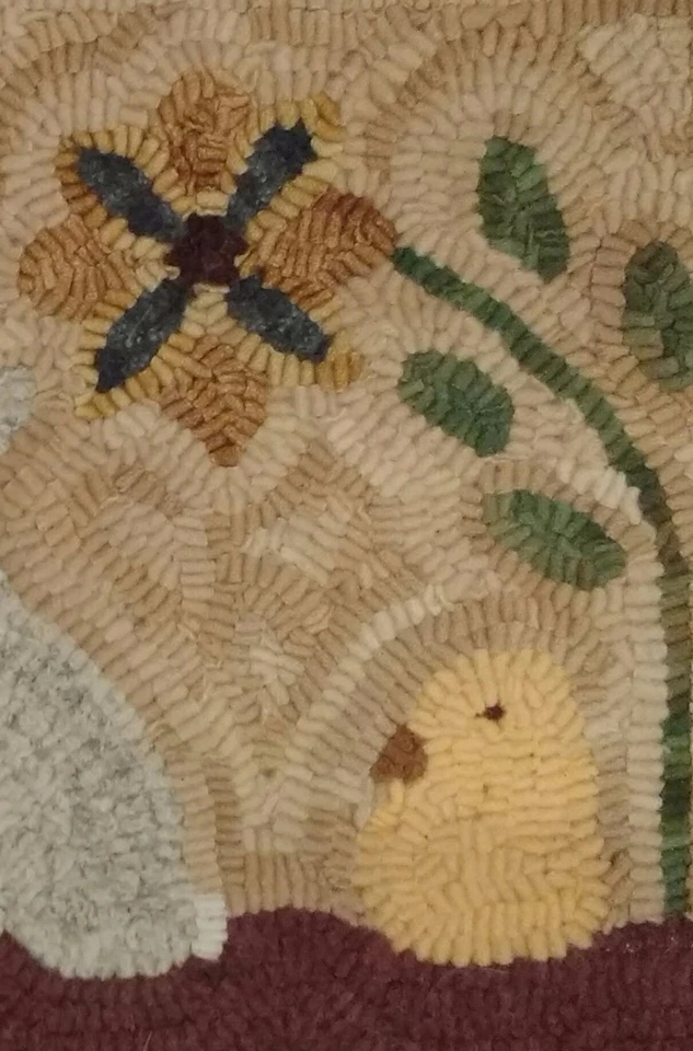 Primitive rug hooking kit, hooked, kissing bunnies, linen, wool - Image 3 of 3