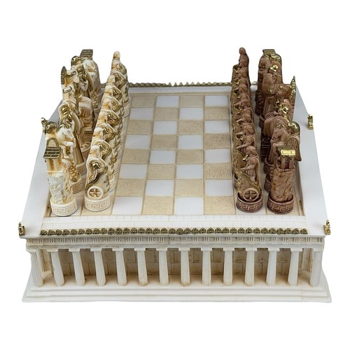 Chess Set Board Parthenon Temple & 32 Pieces Greek Roman Gods - Picture 6 of 9